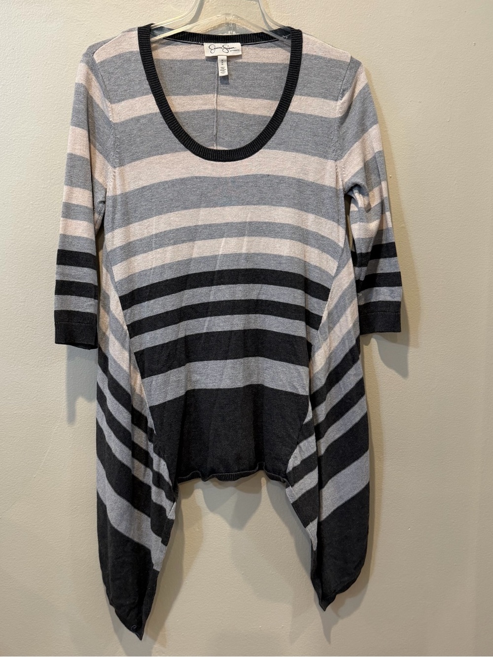 Jessica Simpson Scoop-Neck Striped Tunic in Gray, Cream & Black
